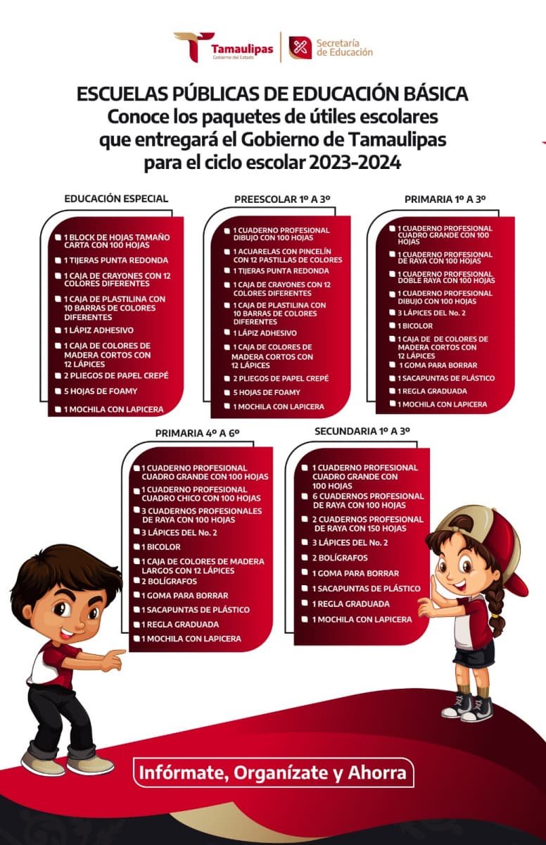 Tamaulipas prepara paquetes de útiles para estudiantes de primaria